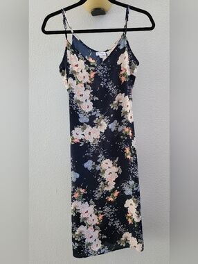 Love, Fire Blue Floral Chiffon Slip Dress V Neck Adjustable Straps Midi M